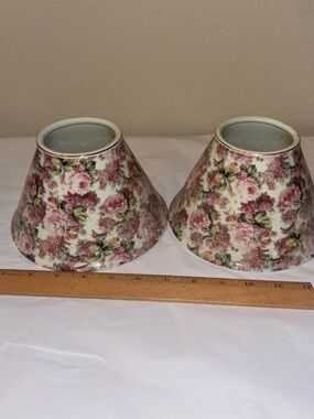 1 of 2 FORMALITIES BY BAUM BROS Roses Floral Lamp Shade Porcelain EUC